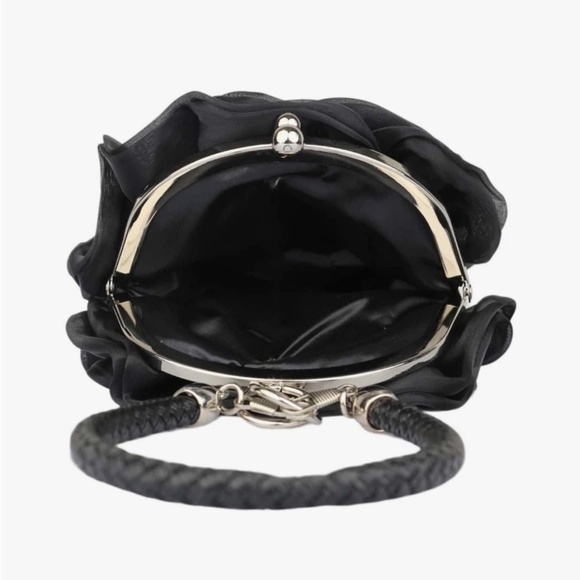 Black Satine Rose Flower Clutch Handbag with Removeable Strap - Picture 3 of 5